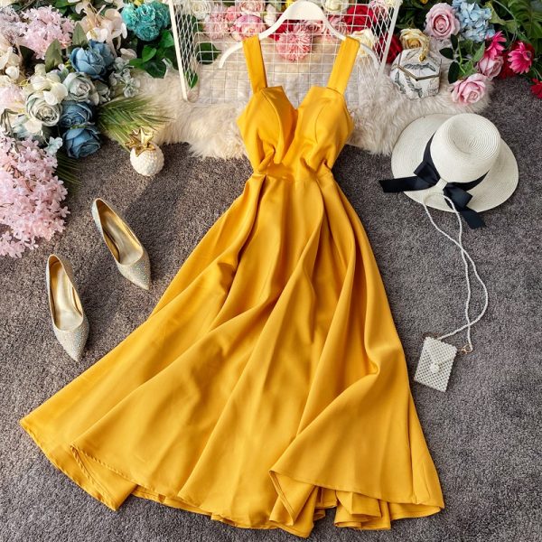 Vintage skirt with shoulder-straps strapless gown with closed show thin waist goddess of the sea beach over-the-knee fei dress - Image 2