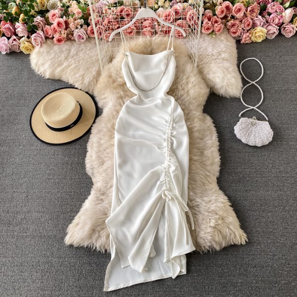 Fashion sexy annual open fork cultivate one's morality show thin dress summer backless smoked rope sling women dress - Image 4
