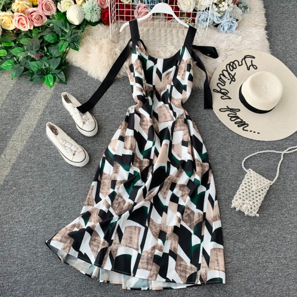 Bali Beach Dress Suspender Dress Vintage Bohemian Dress Women's Seaside Holiday Loose Backless Dress - Image 2