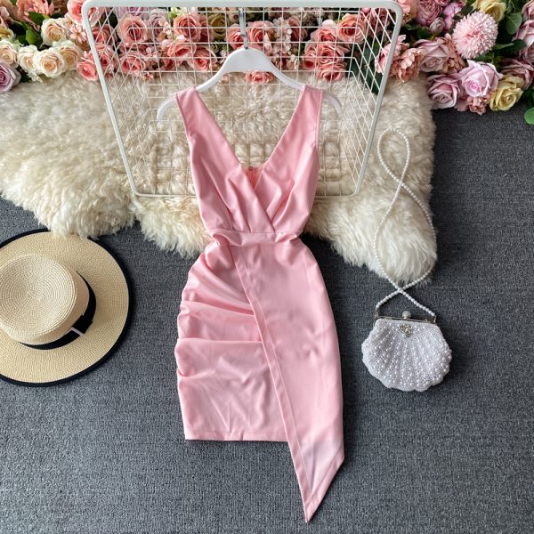 Nightclub Sexy V-neck Low-Cut Backless Slim Fit Irregular Slit Hip Skirt Base Skirt Suspender Dress for Women - Image 5