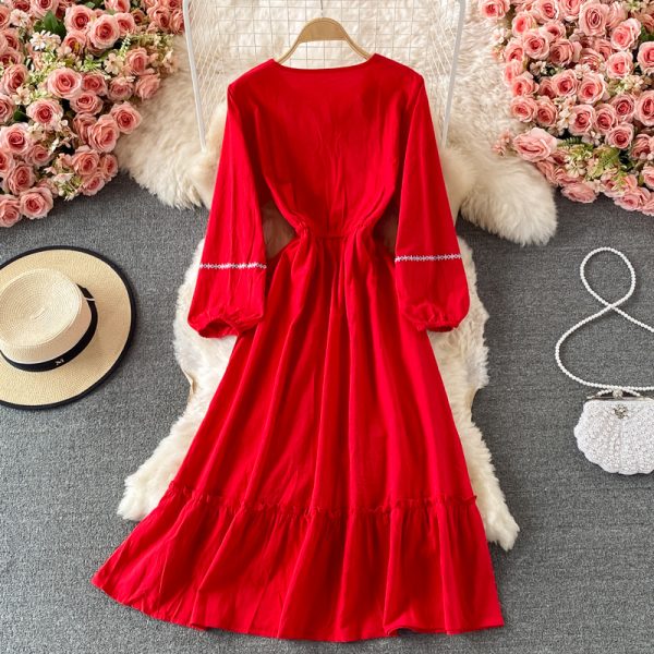 Yunnan National Style Vintage Embroidery Dress Summer Embroidery New Waist-Tight Slimming Vacation Large Swing Dress - Image 5