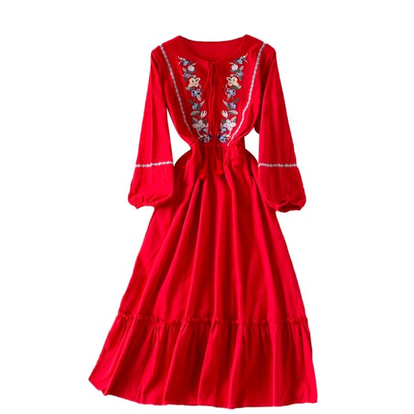 Yunnan National Style Vintage Embroidery Dress Summer Embroidery New Waist-Tight Slimming Vacation Large Swing Dress - Image 6