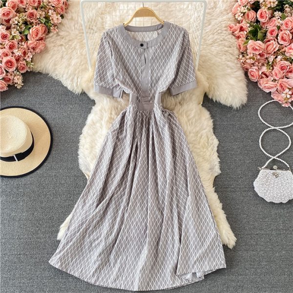 Gentle Puff Sleeve round Neck Plaid Dress Women's Summer French Style Girl's First Love Super Fairy Mori Style Large Swing Dress - Image 4